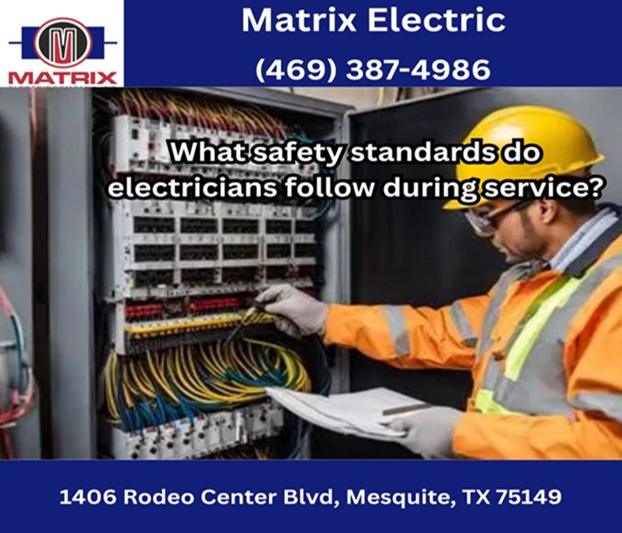 What safety standards do electricians follow during service?